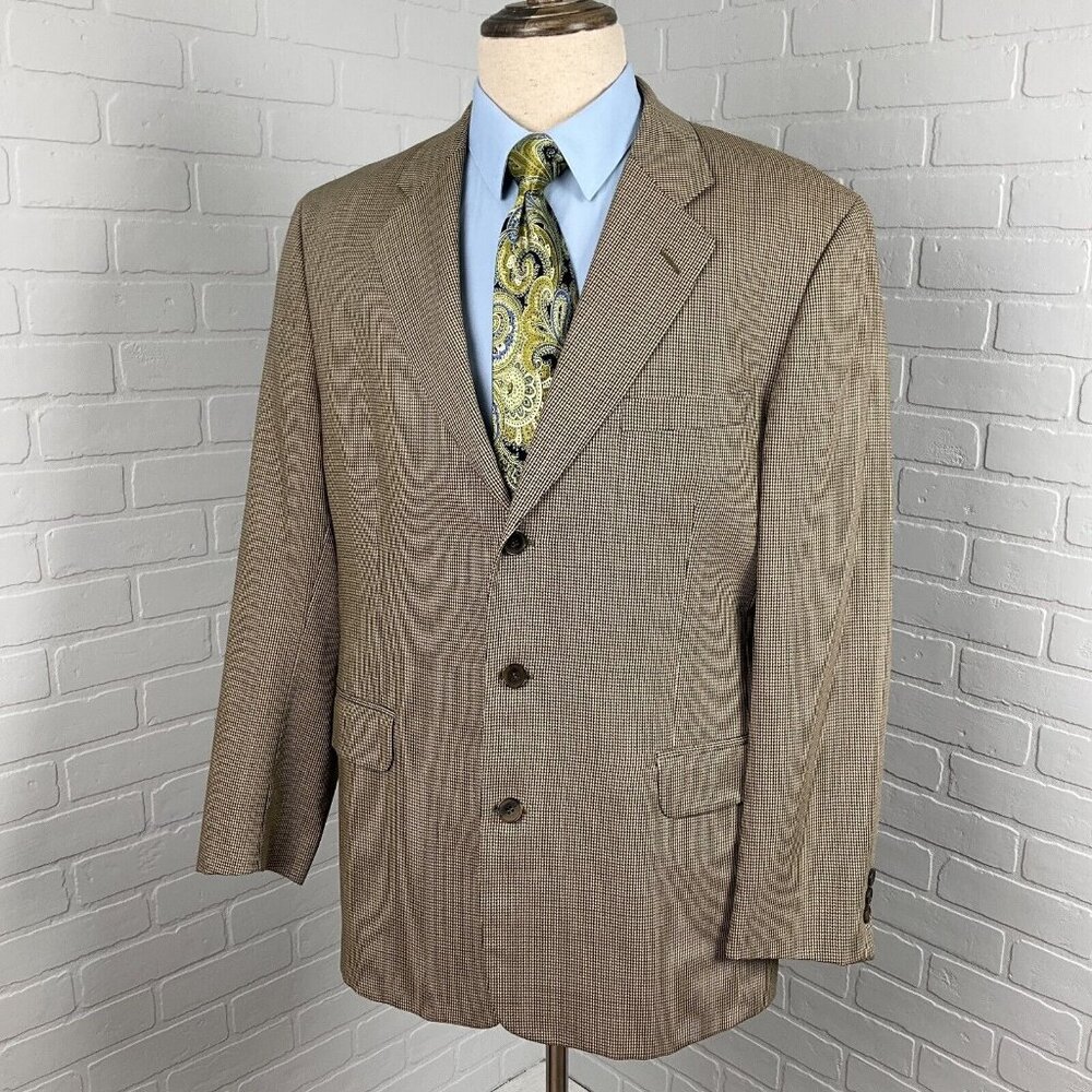 J. Riggings Blazer Men 42R Brown Blue‎ Black Houndstooth Classic Wool Jacket VTG